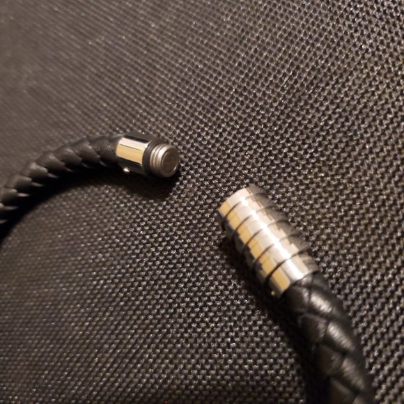 BlackJack Braided Leather Stainless Steel and Black Men's Bracelet - Picture 6 of 6